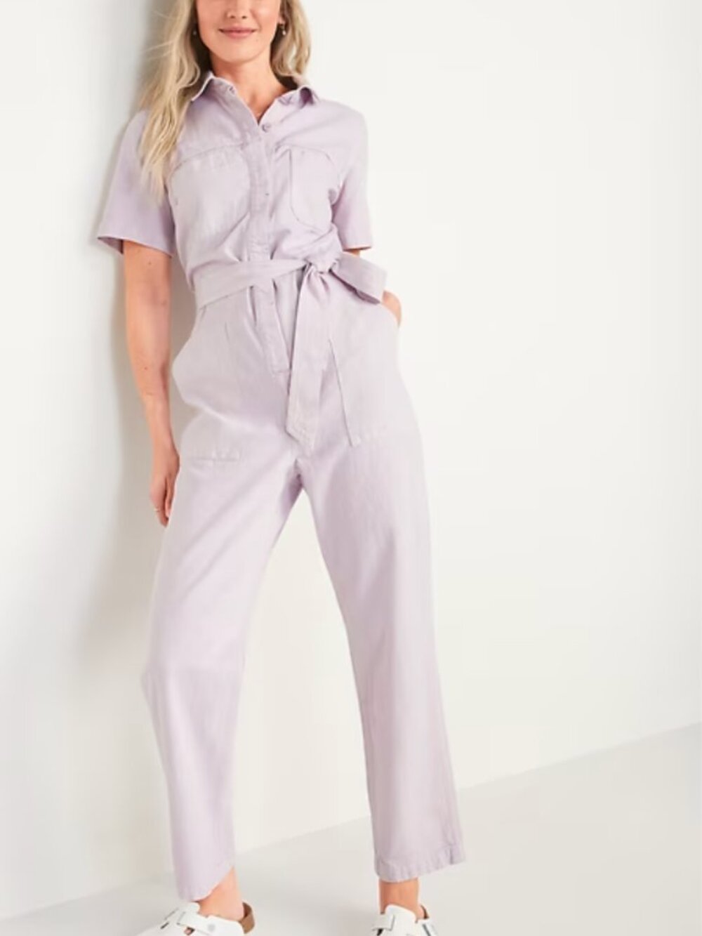 Old Navy Short-Sleeve Cropped Tie-Belt Utility Non-Stretch Jean Jumpsuit Size XL